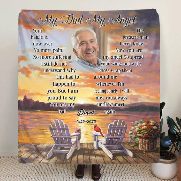 Custom Personalized Memorial Photo Quilt/Single Layer Fleece Blanket - Gift Idea For Father's Day/Husband - My Dad/Husband My Angel