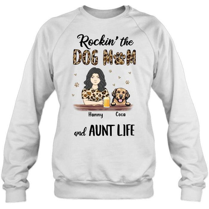 Custom Personalized Dog Mom T-shirt/ Long Sleeve/ Sweatshirt/ Hoodie - Upto 4 Dogs - Mother's Day Gift Idea For Dog Lover/ Dog Mom - Rockin' The Dog Mom And Aunt Life