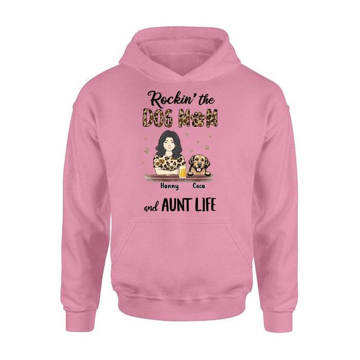 Custom Personalized Dog Mom T-shirt/ Long Sleeve/ Sweatshirt/ Hoodie - Upto 4 Dogs - Mother's Day Gift Idea For Dog Lover/ Dog Mom - Rockin' The Dog Mom And Aunt Life