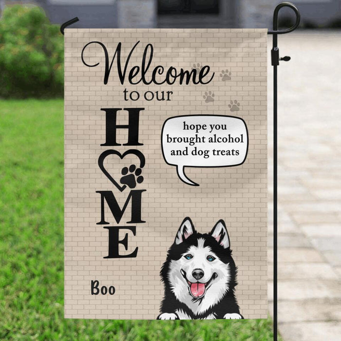 Custom Personalized Pet Flag - Upto 6 Dogs/Cats - Mother's Day Gift for Dog/Cat Owners - Welcome To Our Home