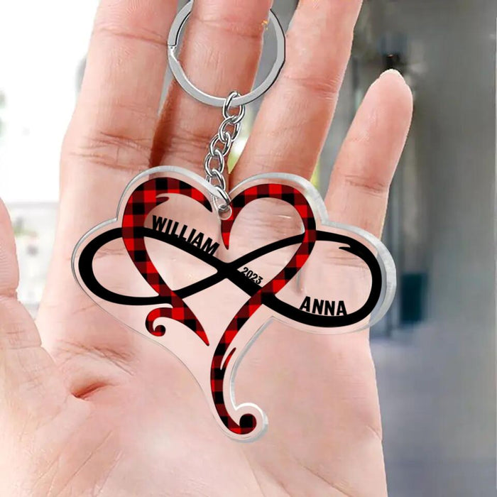 Custom Personalized Couple Heart Acrylic Keychain - Gift Idea For Couple