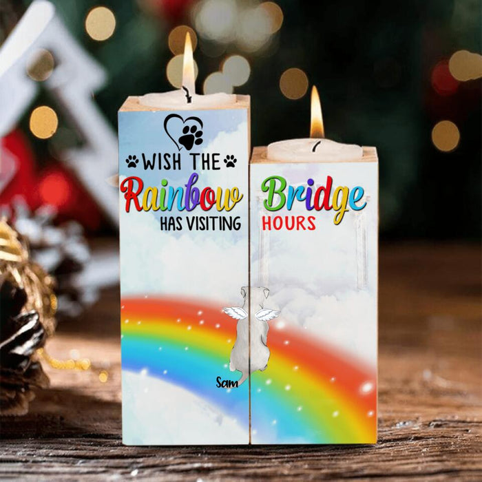 Personalized Memorial Pets At Rainbow Bridge Candle Holder - Up to 5 Pets - Memorial Gift For Dog Lovers/Cat Lovers - Wish The Rainbow Bridge Has Visiting Hours