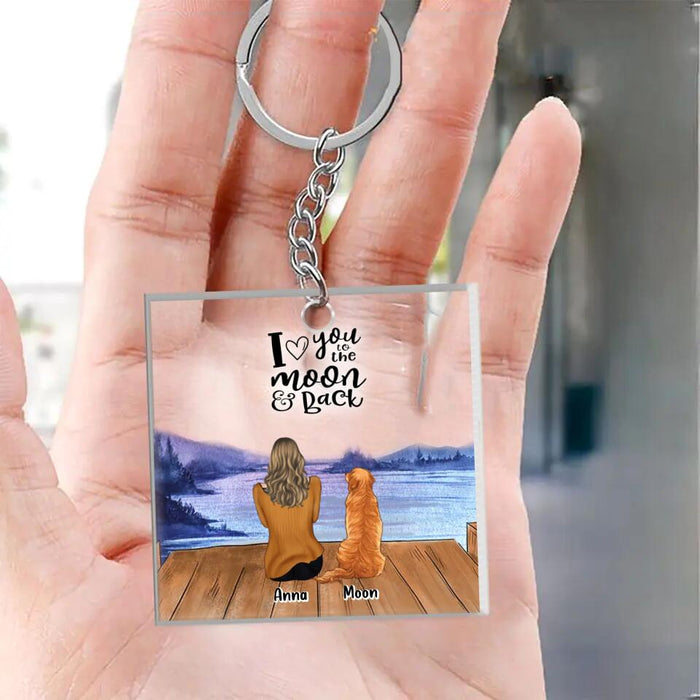 Custom Personalized Dog Mom/ Dog Dad Acrylic Keychain - Gifts For Dog Lover With Upto 4 Dogs - I Love You To The Moon & Back