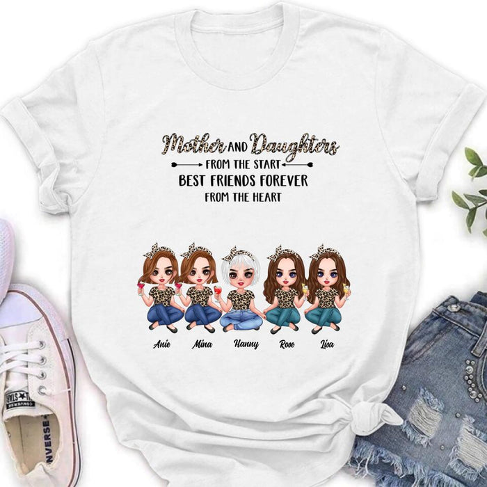 Custom Personalized Mom Leopard Unisex T-shirt/ Hoodie/ Long Sleeve/ Sweatshirt - Upto 4 Daughters - Gift Idea for Mother's Day - Mother And Daughter From The Start Best Friends Forever From The Heart