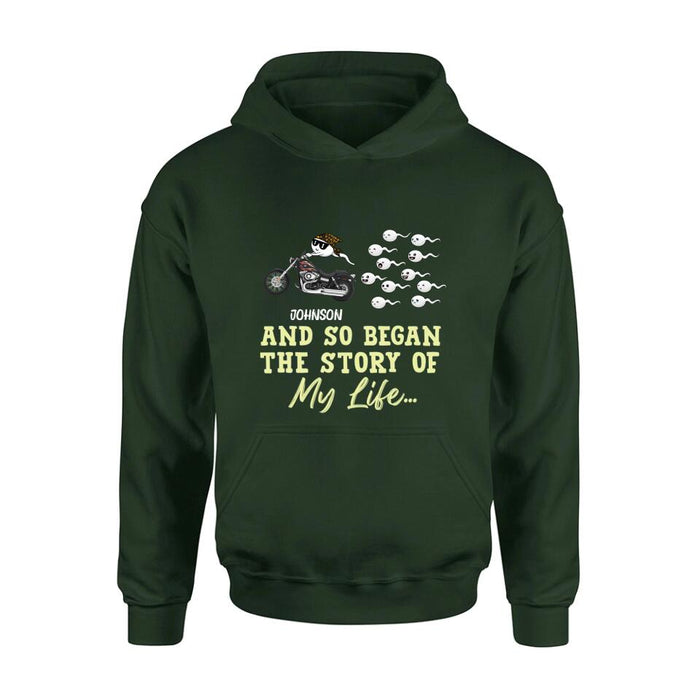 Custom Personalized Sperm Racing T-shirt/ Long Sleeve/ Sweatshirt/ Hoodie - Gift Idea For Motorcycle Lover - And So Began The Story Of My Life