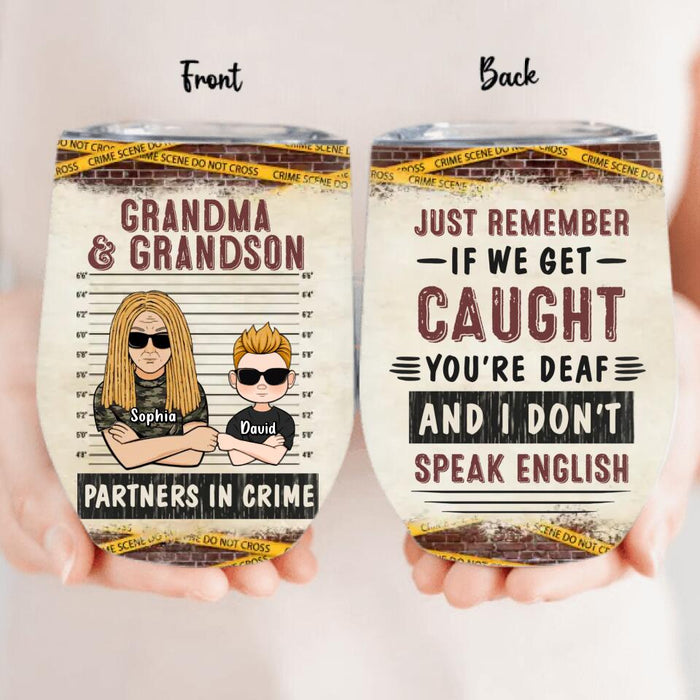 Custom Personalized Grandma Wine Tumbler - Mother's Day Gift Idea For Grandma From Grandchild - Partners In Crime