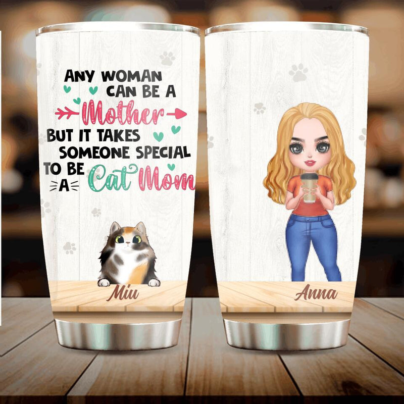 Personalized Cat Mom Chibi Tumbler - Gift Idea For Mother's Day/Cat Lovers With Up to 6 Cats - Any Woman Can Be A Mother But It Takes Someone Special To Be A Cat Mom