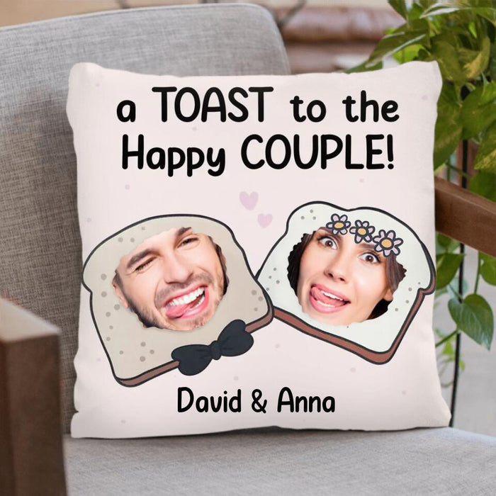 Custom Personalized Couple Pillow Cover - Upload Photos - Gift Idea For Couple - A Toast To The Happy Couple!