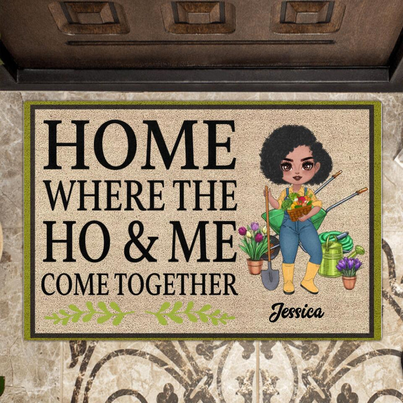 Personalized Girl Gardening Doormat - Gift Idea For Family/Gardening Lovers/Mother's Day - Home Where The Ho & Me Come Together