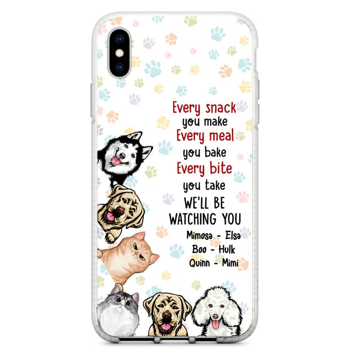 Custom Personalized Pets Phone Case - Upto 6 Dogs/Cats - Mother's Day Gift for Dog/Cat Lovers - Every Snack You Make Every Meal You Bake Every Bite You Take We'll Be Watching You - Case for iPhone/Samsung