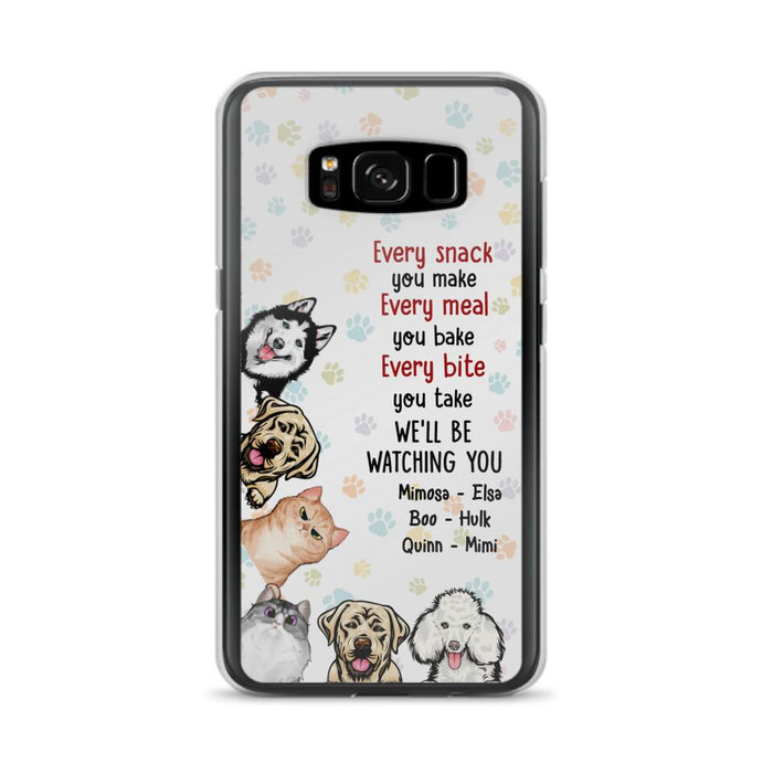 Custom Personalized Pets Phone Case - Upto 6 Dogs/Cats - Mother's Day Gift for Dog/Cat Lovers - Every Snack You Make Every Meal You Bake Every Bite You Take We'll Be Watching You - Case for iPhone/Samsung