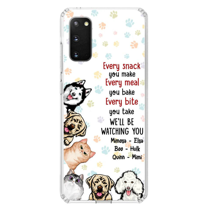 Custom Personalized Pets Phone Case - Upto 6 Dogs/Cats - Mother's Day Gift for Dog/Cat Lovers - Every Snack You Make Every Meal You Bake Every Bite You Take We'll Be Watching You - Case for iPhone/Samsung