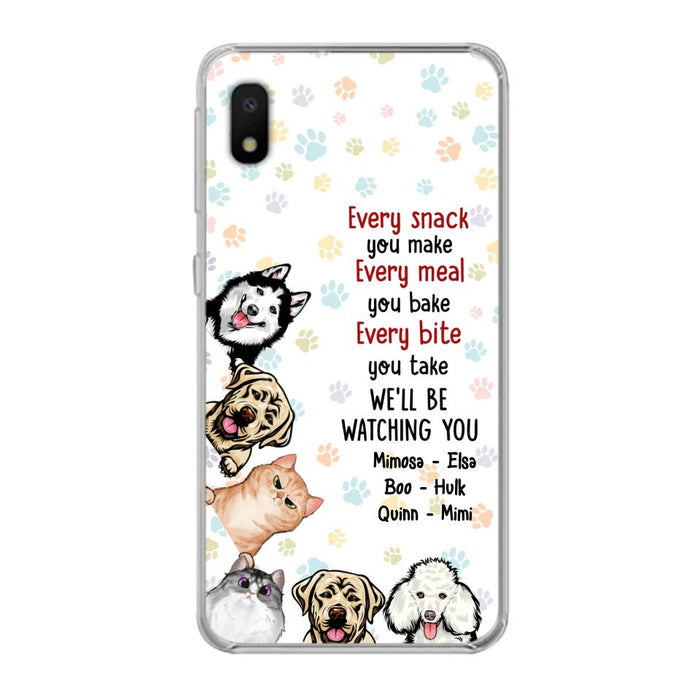 Custom Personalized Pets Phone Case - Upto 6 Dogs/Cats - Mother's Day Gift for Dog/Cat Lovers - Every Snack You Make Every Meal You Bake Every Bite You Take We'll Be Watching You - Case for iPhone/Samsung