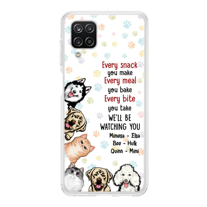 Custom Personalized Pets Phone Case - Upto 6 Dogs/Cats - Mother's Day Gift for Dog/Cat Lovers - Every Snack You Make Every Meal You Bake Every Bite You Take We'll Be Watching You - Case for iPhone/Samsung