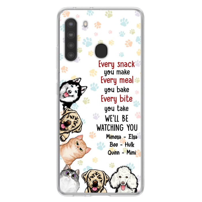 Custom Personalized Pets Phone Case - Upto 6 Dogs/Cats - Mother's Day Gift for Dog/Cat Lovers - Every Snack You Make Every Meal You Bake Every Bite You Take We'll Be Watching You - Case for iPhone/Samsung