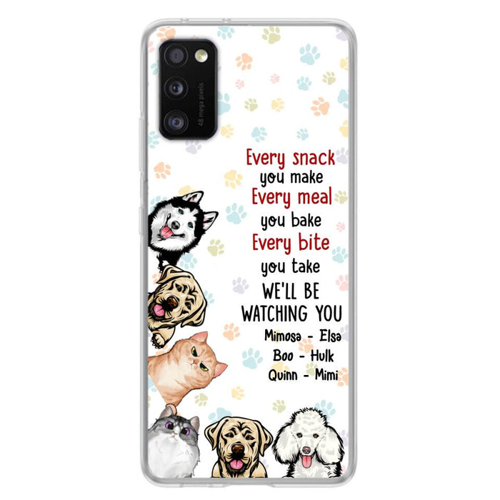 Custom Personalized Pets Phone Case - Upto 6 Dogs/Cats - Mother's Day Gift for Dog/Cat Lovers - Every Snack You Make Every Meal You Bake Every Bite You Take We'll Be Watching You - Case for iPhone/Samsung