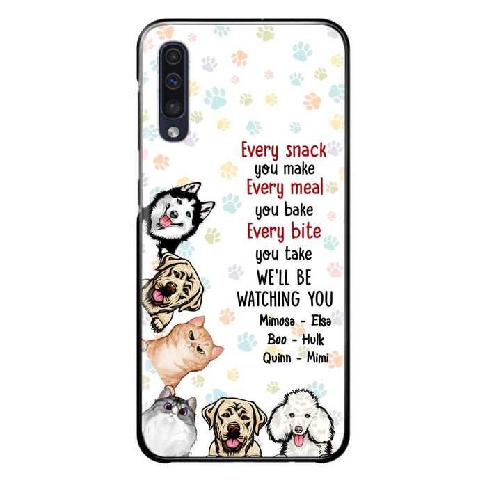 Custom Personalized Pets Phone Case - Upto 6 Dogs/Cats - Mother's Day Gift for Dog/Cat Lovers - Every Snack You Make Every Meal You Bake Every Bite You Take We'll Be Watching You - Case for iPhone/Samsung