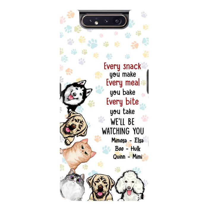 Custom Personalized Pets Phone Case - Upto 6 Dogs/Cats - Mother's Day Gift for Dog/Cat Lovers - Every Snack You Make Every Meal You Bake Every Bite You Take We'll Be Watching You - Case for iPhone/Samsung