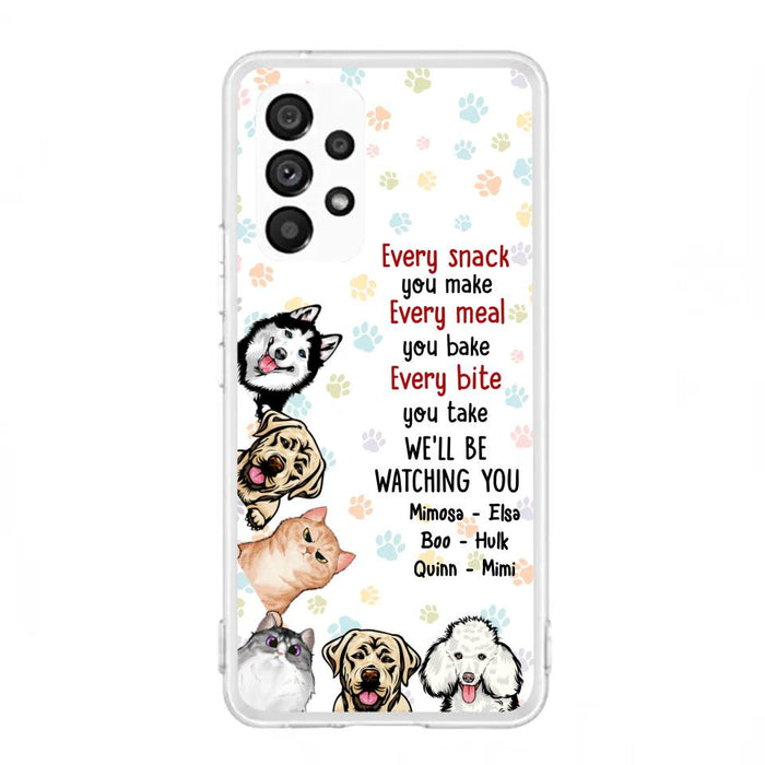 Custom Personalized Pets Phone Case - Upto 6 Dogs/Cats - Mother's Day Gift for Dog/Cat Lovers - Every Snack You Make Every Meal You Bake Every Bite You Take We'll Be Watching You - Case for iPhone/Samsung