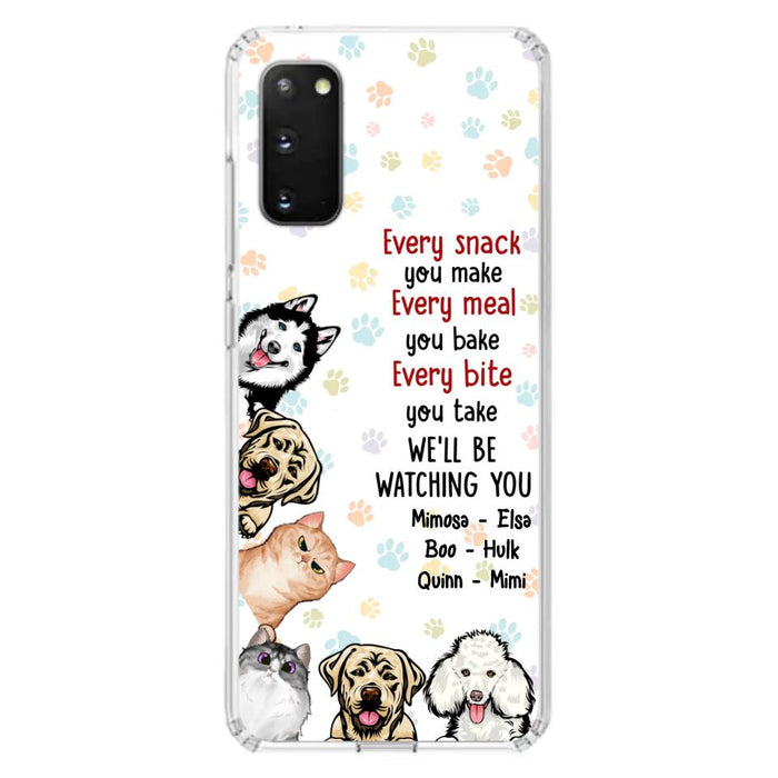 Custom Personalized Pets Phone Case - Upto 6 Dogs/Cats - Mother's Day Gift for Dog/Cat Lovers - Every Snack You Make Every Meal You Bake Every Bite You Take We'll Be Watching You - Case for iPhone/Samsung