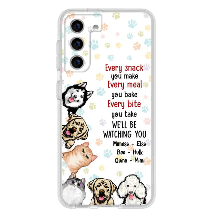 Custom Personalized Pets Phone Case - Upto 6 Dogs/Cats - Mother's Day Gift for Dog/Cat Lovers - Every Snack You Make Every Meal You Bake Every Bite You Take We'll Be Watching You - Case for iPhone/Samsung