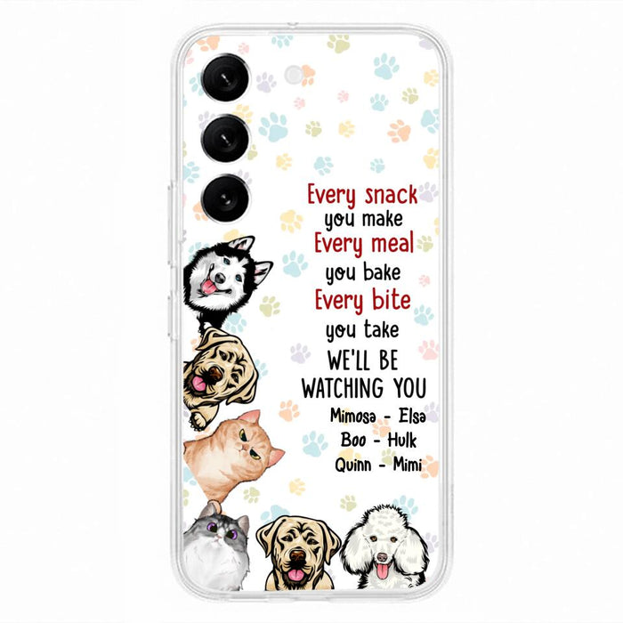 Custom Personalized Pets Phone Case - Upto 6 Dogs/Cats - Mother's Day Gift for Dog/Cat Lovers - Every Snack You Make Every Meal You Bake Every Bite You Take We'll Be Watching You - Case for iPhone/Samsung