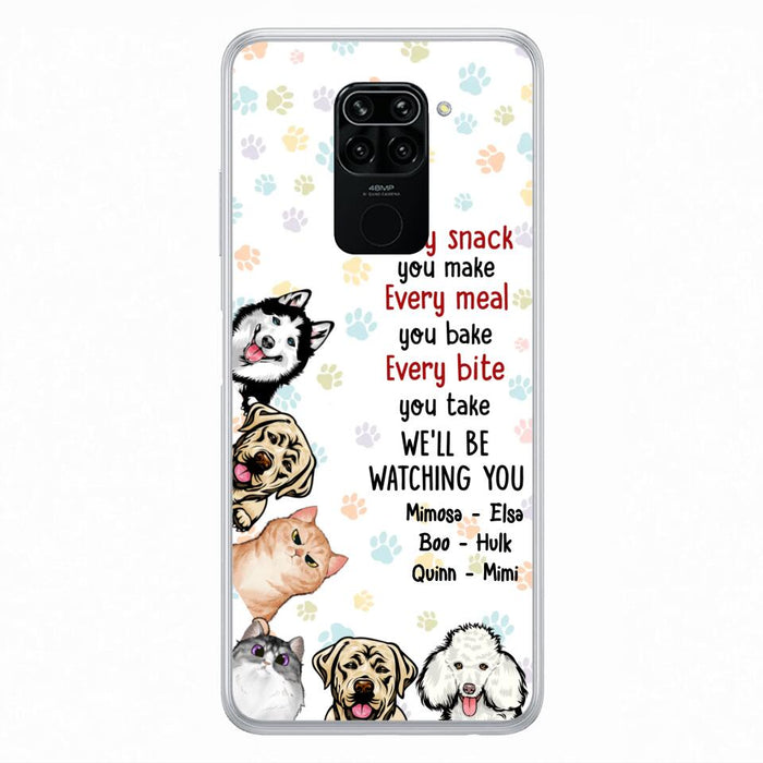 Custom Personalized Pets Phone Case - Upto 6 Dogs/Cats - Mother's Day Gift for Dog/Cat Lovers - Every Snack You Make Every Meal You Bake Every Bite You Take We'll Be Watching You - Case for Xiaomi/Huawei/Oppo