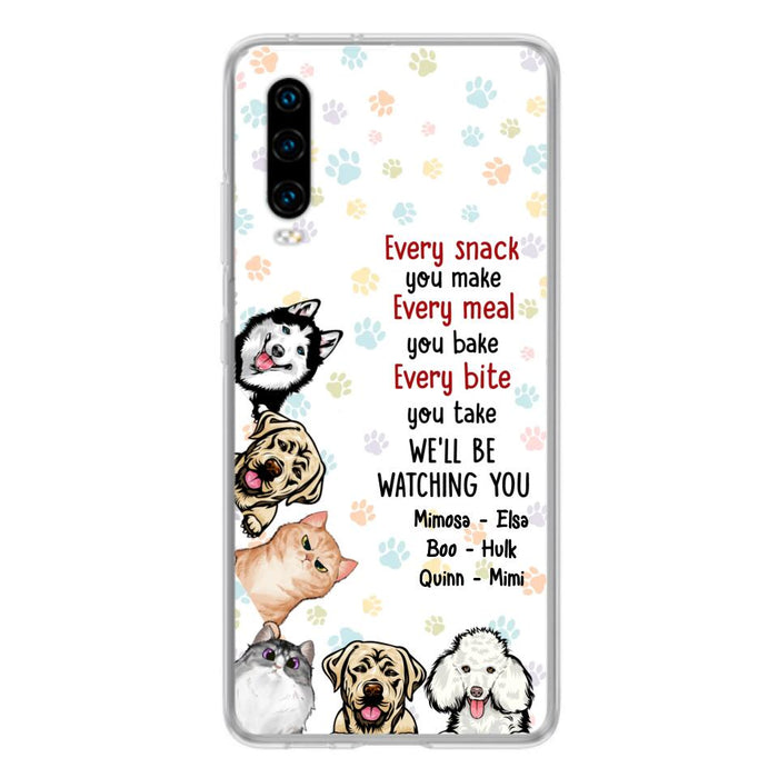 Custom Personalized Pets Phone Case - Upto 6 Dogs/Cats - Mother's Day Gift for Dog/Cat Lovers - Every Snack You Make Every Meal You Bake Every Bite You Take We'll Be Watching You - Case for Xiaomi/Huawei/Oppo