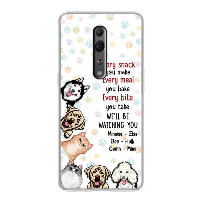 Custom Personalized Pets Phone Case - Upto 6 Dogs/Cats - Mother's Day Gift for Dog/Cat Lovers - Every Snack You Make Every Meal You Bake Every Bite You Take We'll Be Watching You - Case for Xiaomi/Huawei/Oppo