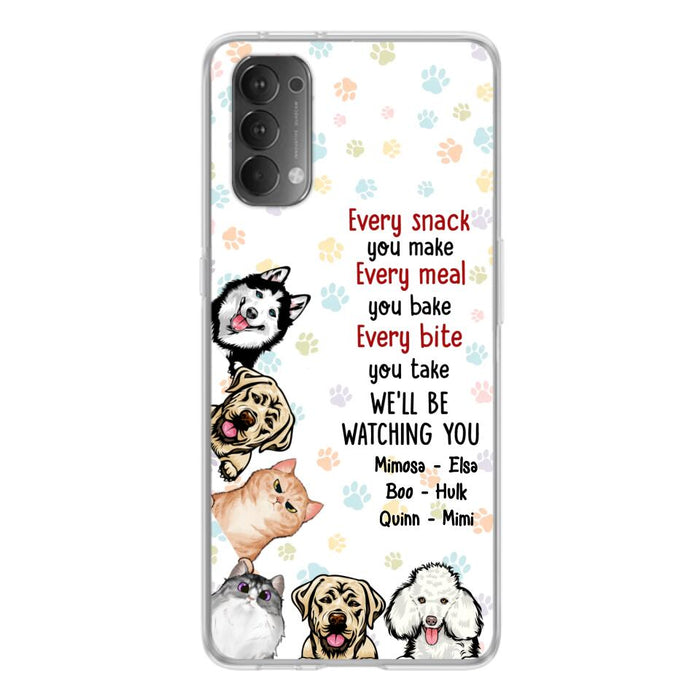 Custom Personalized Pets Phone Case - Upto 6 Dogs/Cats - Mother's Day Gift for Dog/Cat Lovers - Every Snack You Make Every Meal You Bake Every Bite You Take We'll Be Watching You - Case for Xiaomi/Huawei/Oppo