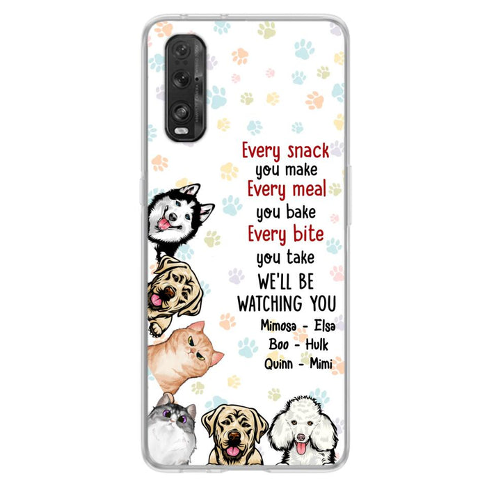 Custom Personalized Pets Phone Case - Upto 6 Dogs/Cats - Mother's Day Gift for Dog/Cat Lovers - Every Snack You Make Every Meal You Bake Every Bite You Take We'll Be Watching You - Case for Xiaomi/Huawei/Oppo