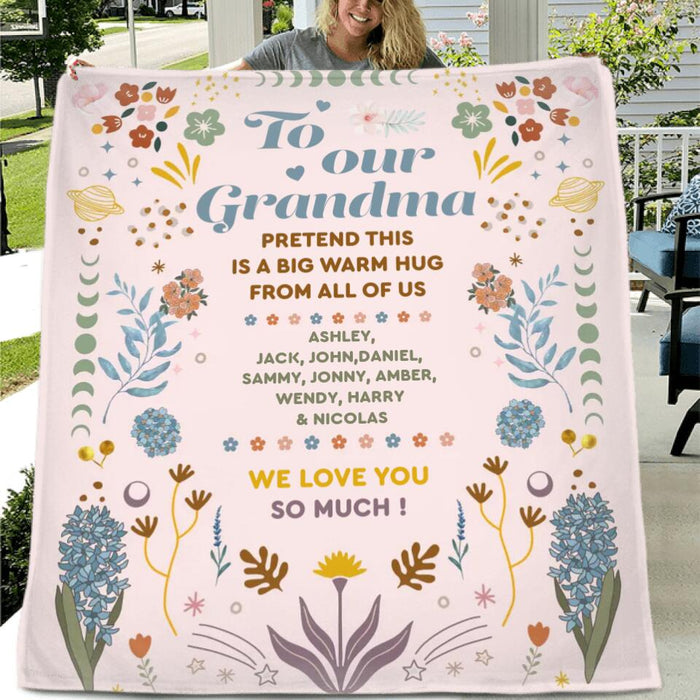 Custom Personalized Grandma Quilt/Single Layer Fleece Blanket - Mother's Day Gift Idea for Grandma - To Our Grandma Pretend This Is A Big Warm Hug From All Of Us