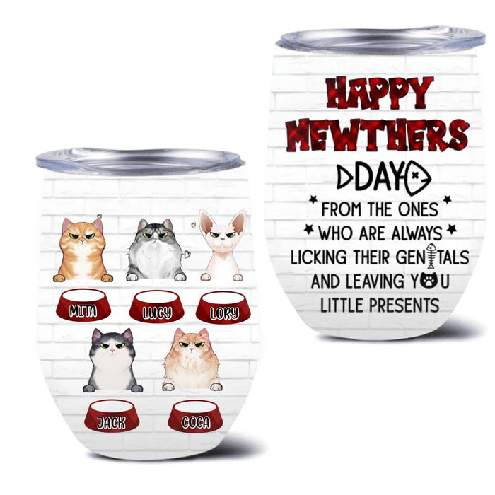 Custom Personalized Cats Wine Tumbler - Upto 5 Cats - Best Gift Idea For Cat Lovers - Happy Mewthers Day