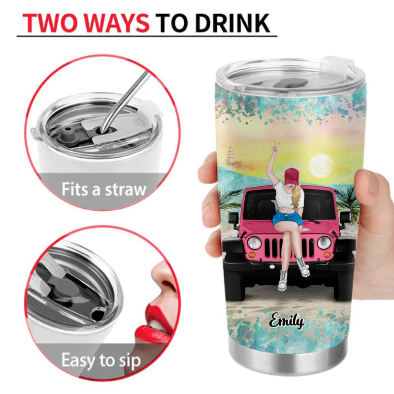 Personalized Off-Road Girl Tumbler - Birthday Gift To Besties/Friends - I'm A Flip Flop Wearin' Wine Drinkin' Jeep Drivin' Kinda Girl