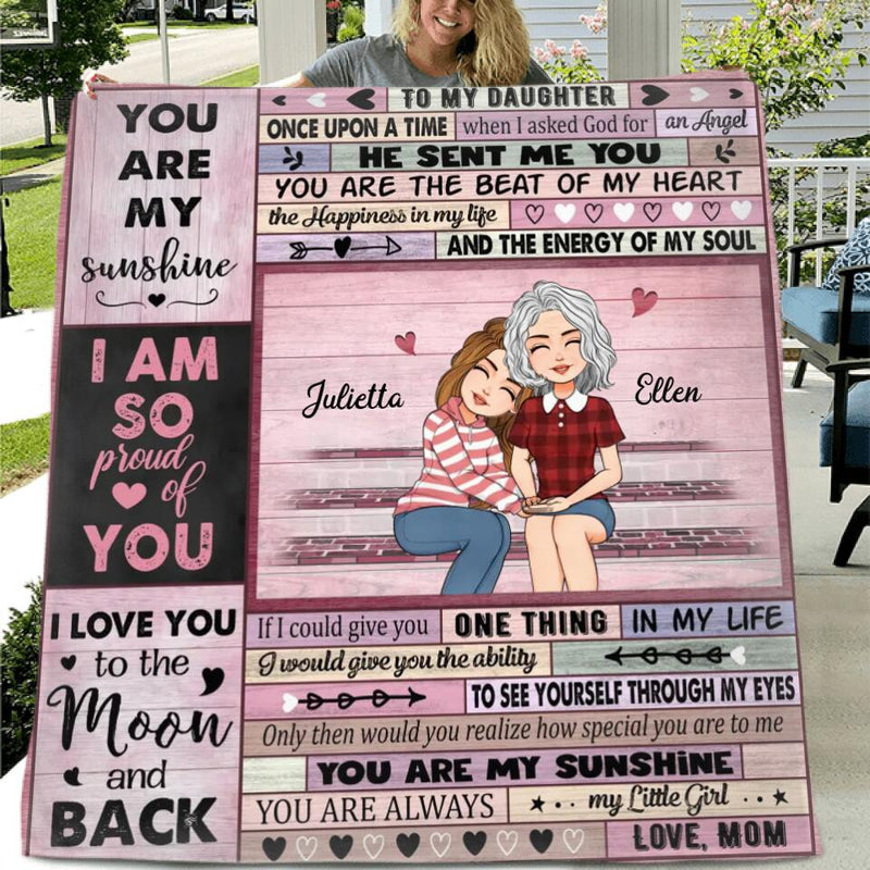 Personalized To My Daughter Quilt/Fleece Throw Blanket - Gift For Daughter From Mom - When I Asked God For An Angel He Sent Me You