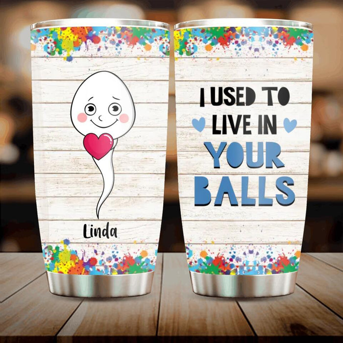 Custom Personalized Sperms Tumbler - Gift Idea From Kids to Father/ For Father's Day - Upto 7 Sperms - I Used To Live In Your Balls