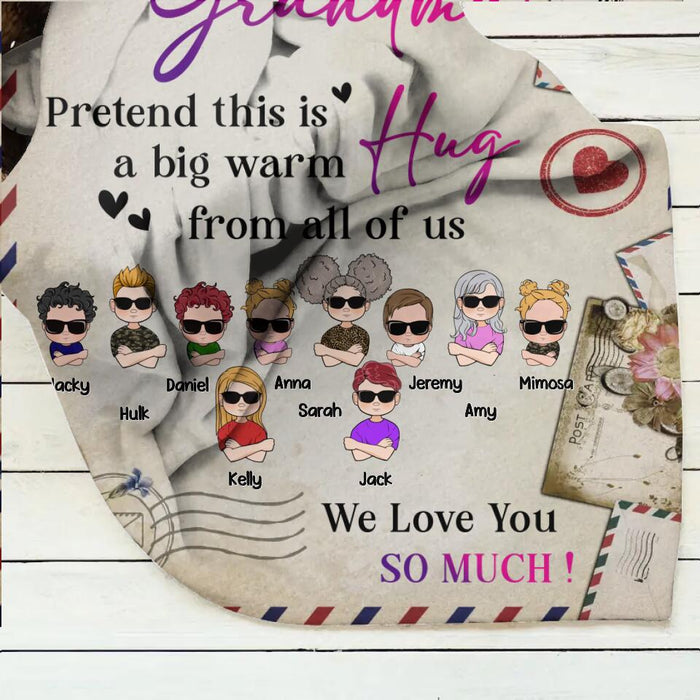 Custom Personalized Grandma Quilt/Single Layer Fleece Blanket - Upto 10 Children - Mother's Day Gift Idea for Grandma - To Our Grandma Pretend This Is A Big Warm Hug From All Of Us