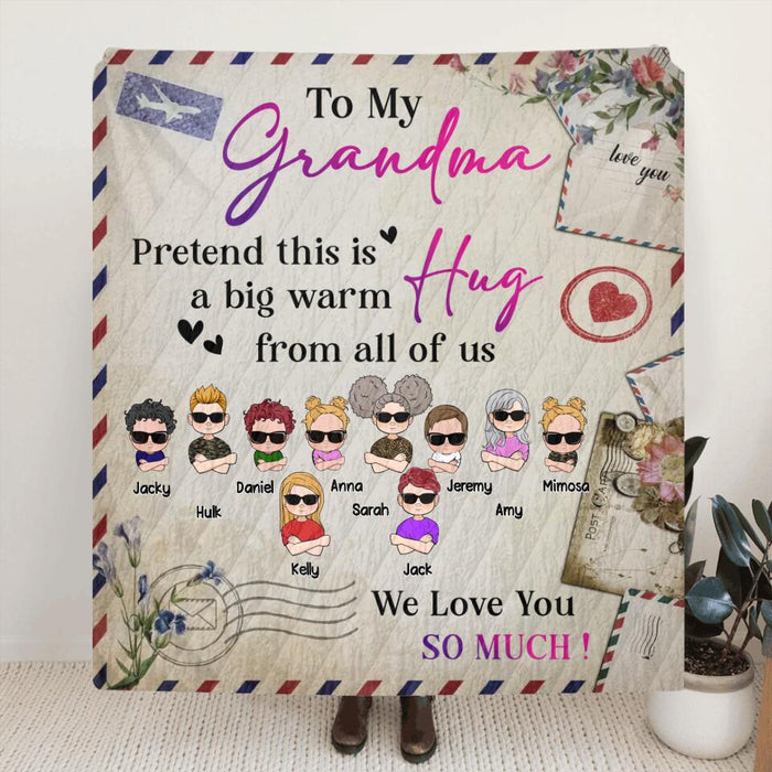 Custom Personalized Grandma Quilt/Single Layer Fleece Blanket - Upto 10 Children - Mother's Day Gift Idea for Grandma - To Our Grandma Pretend This Is A Big Warm Hug From All Of Us