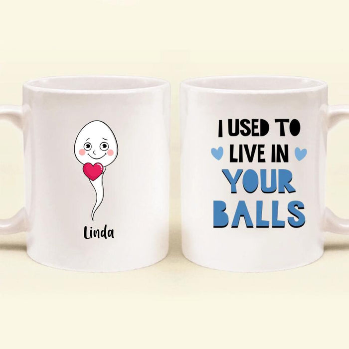 Custom Personalized Sperms  Mug - Gift Idea From Kids to Father/ For Father's Day - Upto 7 Sperms - I Used To Live In Your Balls