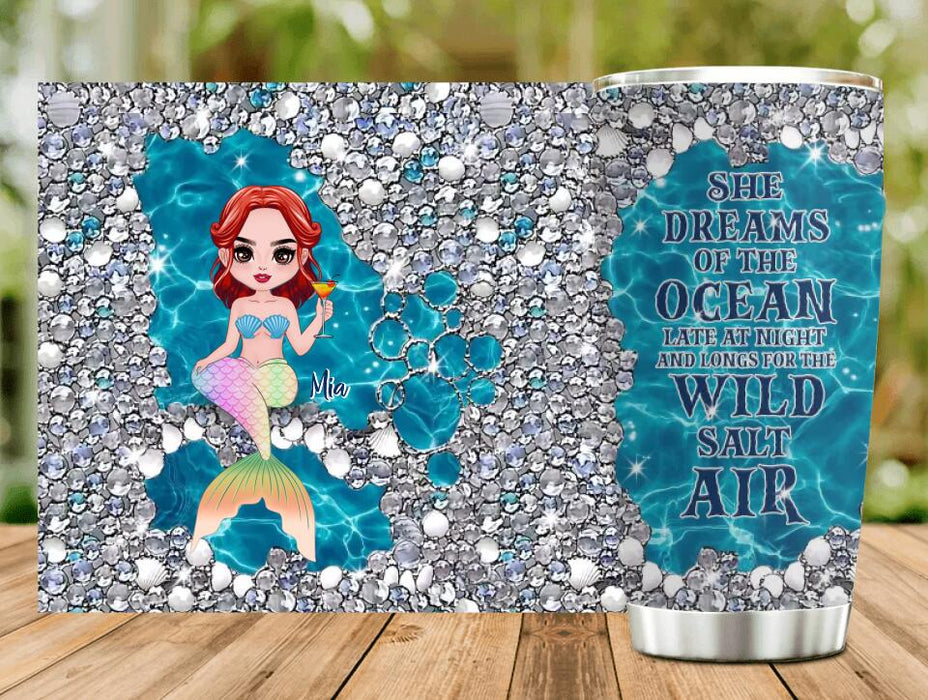 Custom Personalized Mermaid Tumbler - Gift Idea For Mermaid/Ocean Lovers - She Dreams Of The  Ocean Late At Night And Longs For The Wild Salt Air