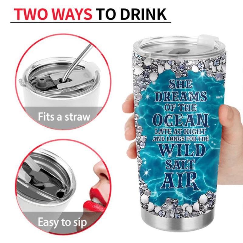 Custom Personalized Mermaid Tumbler - Gift Idea For Mermaid/Ocean Lovers - She Dreams Of The  Ocean Late At Night And Longs For The Wild Salt Air