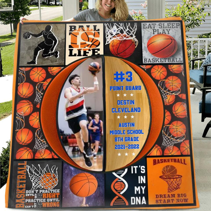 Custom Personalized Basketball Single Layer Fleece/ Quilt - Upload Photo - Gift Idea For Basketball Lovers/ Son/ Grandson - Ball Is Life
