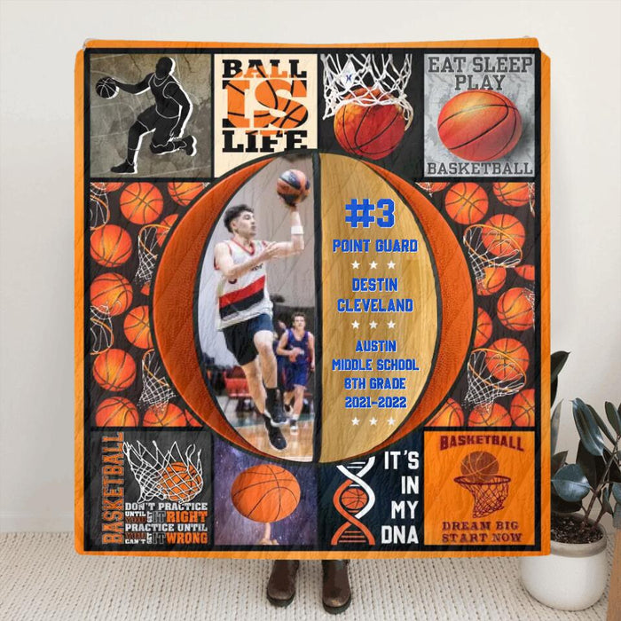 Custom Personalized Basketball Single Layer Fleece/ Quilt - Upload Photo - Gift Idea For Basketball Lovers/ Son/ Grandson - Ball Is Life