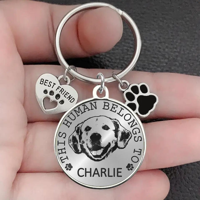 Personalized Dog Mom Photo Keychain Charm - Up to 3 Dogs - Mother's Day Gift for Dog Mom/Dog Lovers - This Human Belongs To