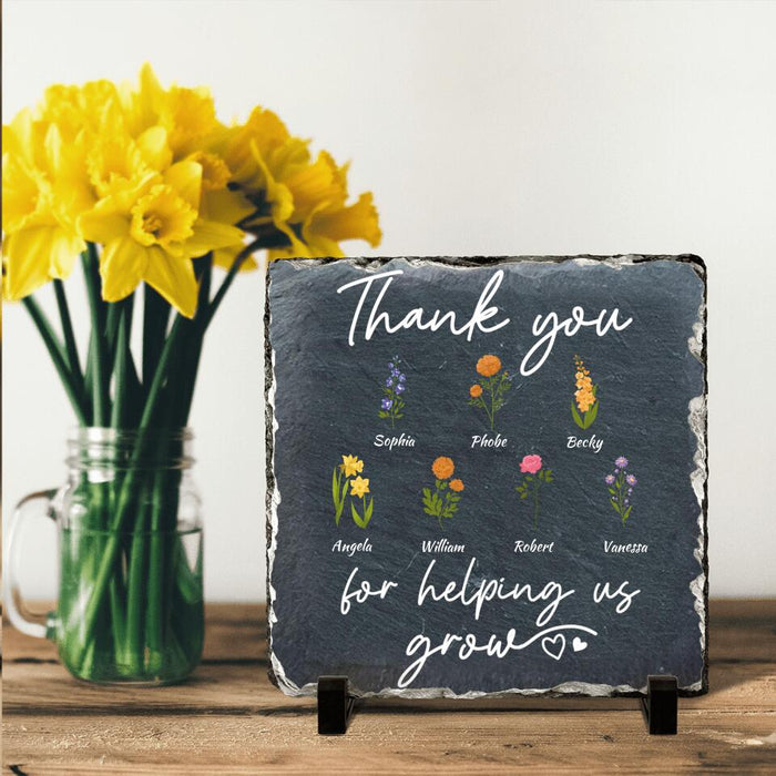 Custom Personalized Flowers Square Lithograph - Upto 7 Flowers - Gift Idea For Mother's Day/ Father's Day - Thank You For Helping Us Grow