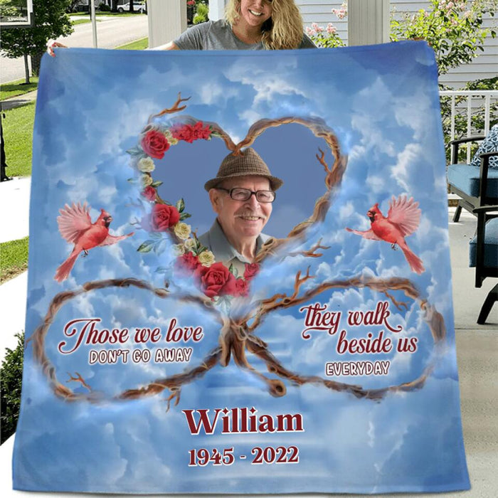 Custom Personalized Memorial Photo Singer Layer Fleece/Quilt Blanket/Pillow Cover - Memorial Gift Idea For Mother's Day/Father's Day - Those We Love Don't Go Away They Walk Beside Us Everyday