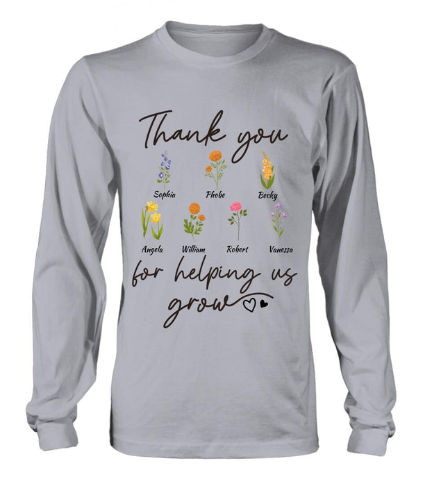 Custom Personalized Flowers T-shirt/ Long Sleeve/ Sweatshirt/ Hoodie - Upto 7 Flowers - Gift Idea For Mother's Day/ Father's Day - Thank You For Helping Us Grow