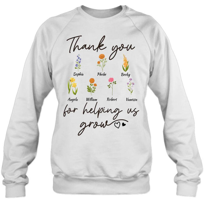 Custom Personalized Flowers T-shirt/ Long Sleeve/ Sweatshirt/ Hoodie - Upto 7 Flowers - Gift Idea For Mother's Day/ Father's Day - Thank You For Helping Us Grow