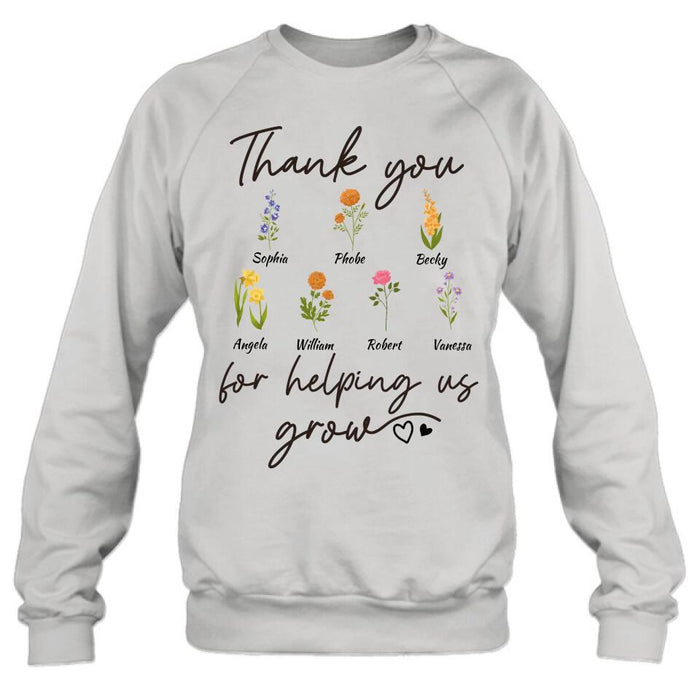 Custom Personalized Flowers T-shirt/ Long Sleeve/ Sweatshirt/ Hoodie - Upto 7 Flowers - Gift Idea For Mother's Day/ Father's Day - Thank You For Helping Us Grow