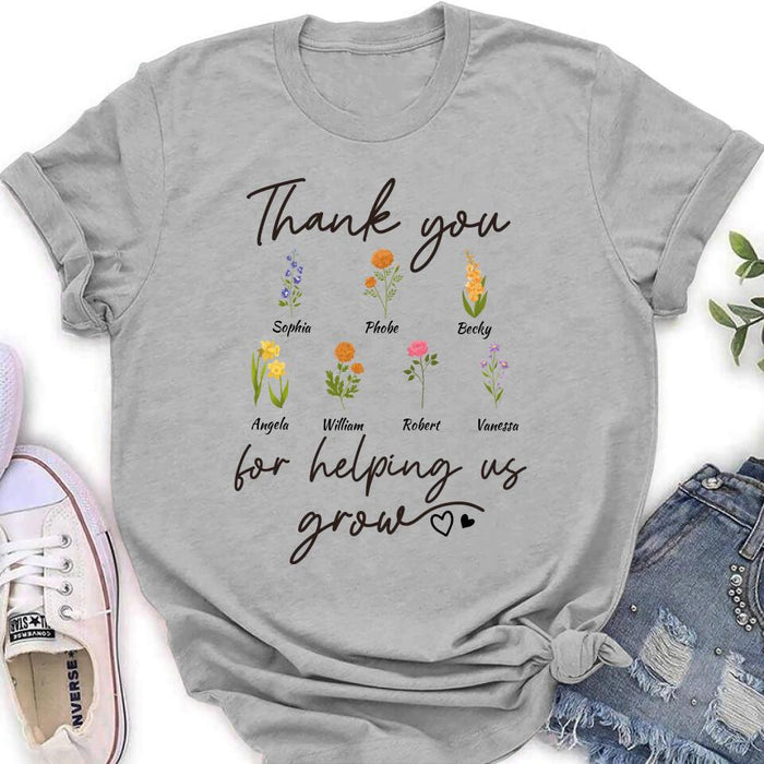 Custom Personalized Flowers T-shirt/ Long Sleeve/ Sweatshirt/ Hoodie - Upto 7 Flowers - Gift Idea For Mother's Day/ Father's Day - Thank You For Helping Us Grow